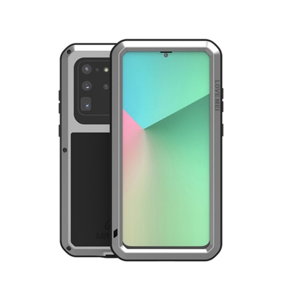 LOVE MEI - Samsung Galaxy S20 Ultra / S20 Ultra 5G Silikon Metall Outdoor Case + Panzerfolie - Silber