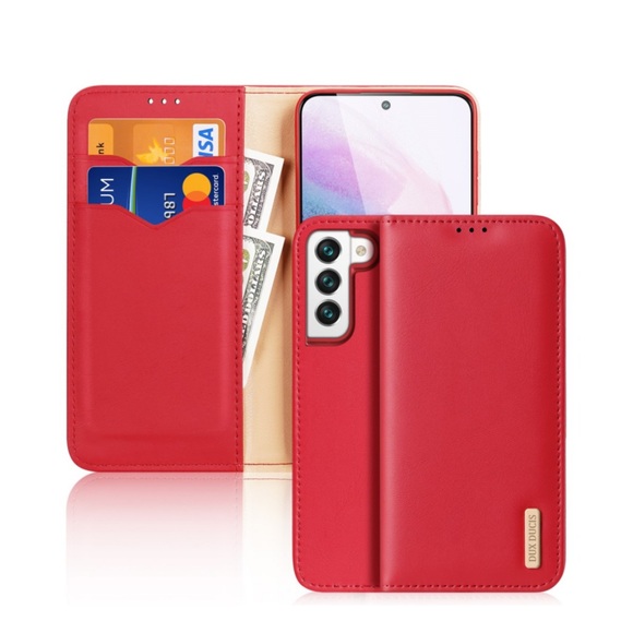 Dux Ducis - Samsung Galaxy S22+ Plus 5G Flip Wallet Cover Echtleder Tasche (RFID Schutz) - Rot