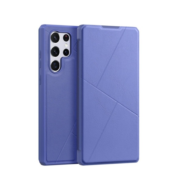 Dux Ducis - Samsung Galaxy S22 Ultra 5G Magnet Flip Wallet Cover Leder Tasche Geometrisches Design - Blau