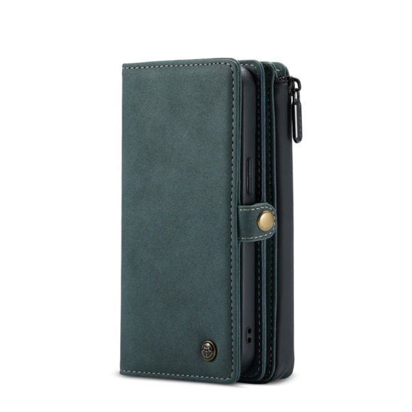 Caseme - iPhone 13 Mini 3in1 Leder Tasche + Magnet Hardcase Karten Etui - Blau / Grün
