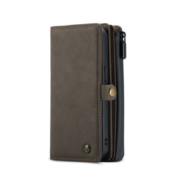 Caseme - iPhone 13 Pro 3in1 Leder Tasche + Magnet Hardcase Karten Etui - Dunkelbraun