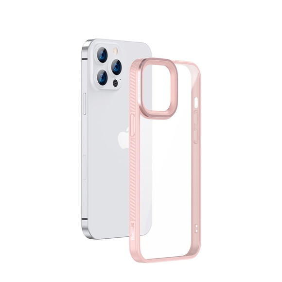 Baseus - iPhone 13 Pro Hybrid Hardcase Hülle TPU Bumper Anti-Fingerprint + Acryl Rückseite - Rosa / Transparent