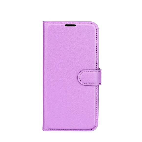 iPhone 14 Leder Tasche Flip Cover Litchi Look - Lila