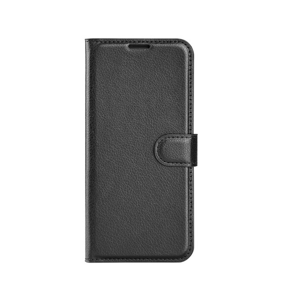 iPhone 14 Pro Max Leder Tasche Flip Cover Litchi Look - Schwarz