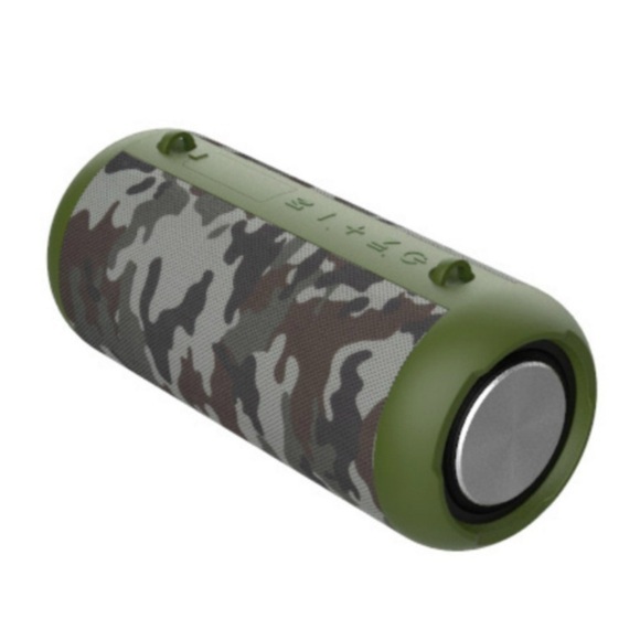 Portabler Wireless Bluetooth Lautsprecher Spritzwasserfest (IPX6) Aux In / USB A / Micro SD Kartenslot + Schultergurt - Camouflage