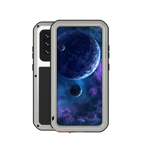 LOVE MEI - Samsung Galaxy A52s 5G / A52 (5G) Silikon Metall Outdoor Case + Panzerfolie - Silber