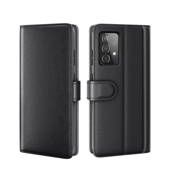 Samsung Galaxy A52s 5G / A52 (5G) Echtleder Tasche Hülle Flip Cover mit Kartenfach - Schwarz