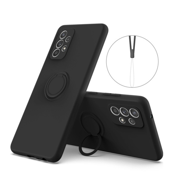 Samsung Galaxy A52s 5G / A52 (5G) Silikon Case Hülle + Magnetischer Kickstand Haltering - Schwarz (Matt)
