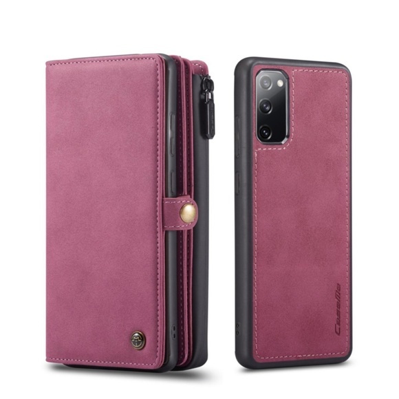 Caseme - Samsung Galaxy S20 FE / S20 FE 5G 3in1 Leder Tasche + Magnet Hardcase Karten Etui - Dunkelrot