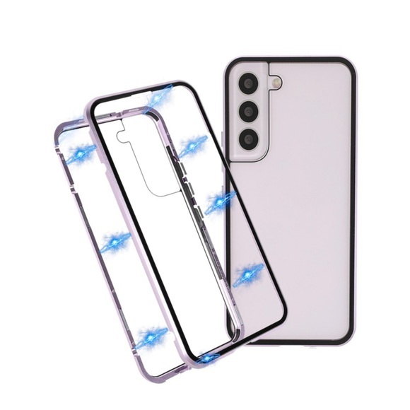 Samsung Galaxy S22+ Plus 5G Magnetische Alu Schutzhülle mit Panzer Glas Backcover + Displayschutz (Magnet-Technologie) - Lila