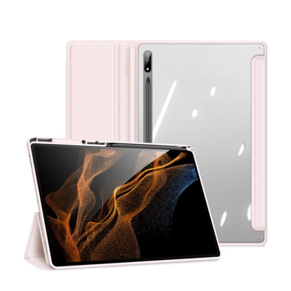 Dux Ducis - Samsung Galaxy Tab S8 Ultra Leder Tasche Smart Cover Schutzhülle + Apple Pencil Halter - Rosa