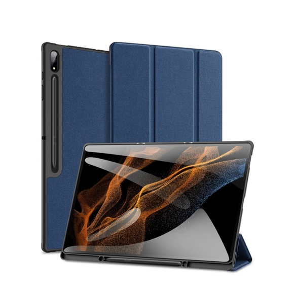 Dux Ducis - Samsung Galaxy Tab S8 Ultra Tasche Smart Cover Hülle Stoff Design mit Apple Pencil Halterung - Dunkelblau