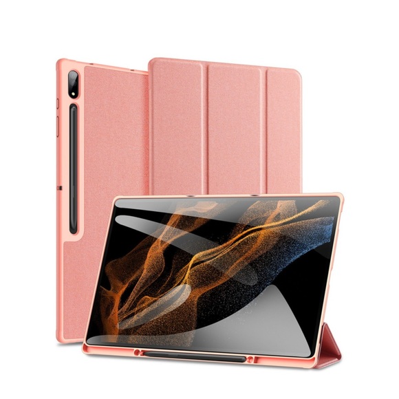 Dux Ducis - Samsung Galaxy Tab S8 Ultra Tasche Smart Cover Hülle Stoff Design mit Apple Pencil Halterung - Rosa