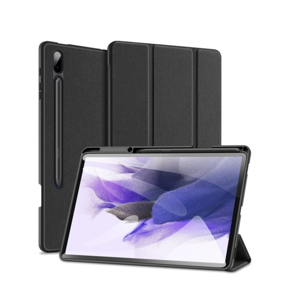 Dux Ducis - Samsung Galaxy Tab S8+ Plus / Tab S7 FE 5G / Tab S7+ Plus Tasche Smart Cover Hülle Stoff Design mit Apple Pencil Halterung - Schwarz