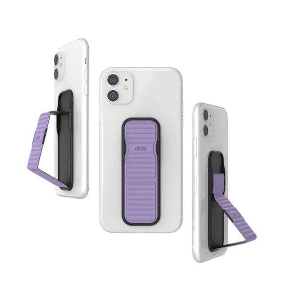 Clckr - Universal Antibakterielle Finger Griff Halterung mit Aufsteller für Smartphones / Tablets (44153) - Pebbled Lines (Lila)