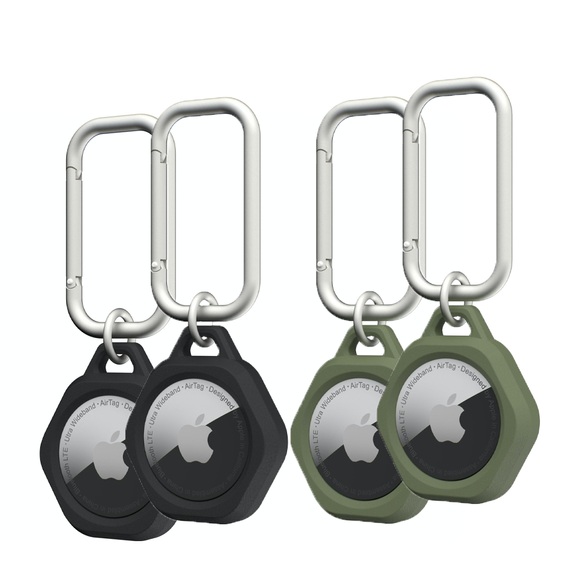 (4er Set) UAG Urban Armor Gear - Apple AirTag Silikon Schutzhülle Scout + Karabinerhaken (163208M14072) - Black / Olive Drab