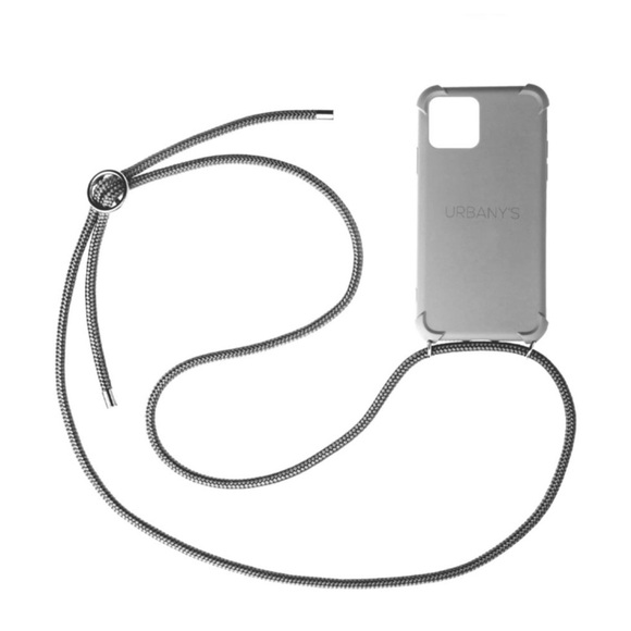 Urbany's - (130cm) iPhone 13 Pro Max Stormy Sky Necklace Hybrid Hülle Air Cushion Fallschutz + Handykette (PN-STSS-I2021PM-STSS) - Grau