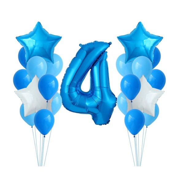 (26-tlg. Set) Geburtstags Party Ballons Luftballons Latex- und Folienballon Zahl 4 - Blau / Türkis