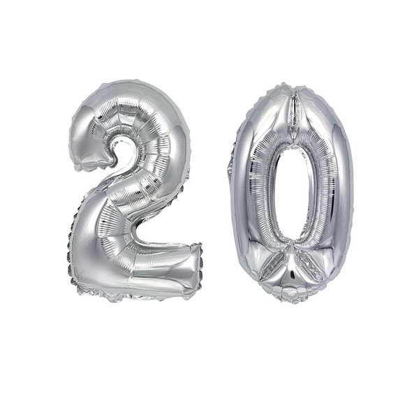(2-tlg. Set) 100cm Zahlen Ballon Geburtstags Party Luftballon Folienballon - Zahl 20 / Silber