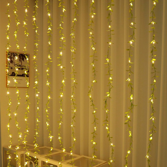 (200x180cm) LED USB Deko Lichterkette Blätter Vorhang - Warmweiss