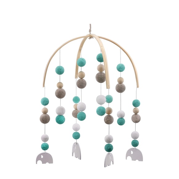 Baby Holz Mobile Babybett Spiel Bogen Kinderzimmer Elefanten Dekoration - Blau / Grau