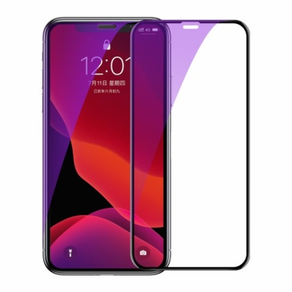 (2er Set) Baseus - iPhone 11 Pro Max Explosionsgeschützte 3D Vollbild Panzer Glas Display Schutzfolie 0.2 mm Anti Blue Light - Schwarz