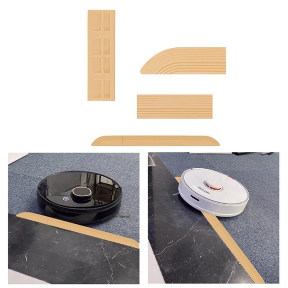(4er Set) Gummi Türschwellen Rampe Rutschfeste Hindernis Hilfe Übergangsprofil für Staubsauger Roboter - Beige