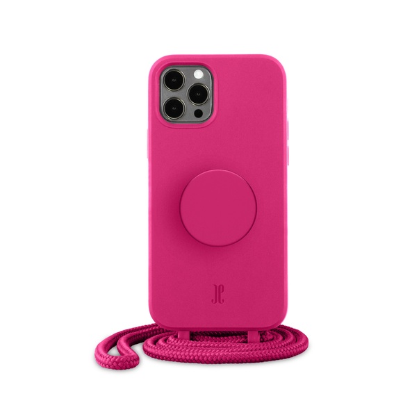 PopSockets - (by Just Elegance) iPhone 12 Pro Max 3in1 Necklace Gummi Hülle + Handykette (150cm) + PopSockets (30086) - Orchid Flower