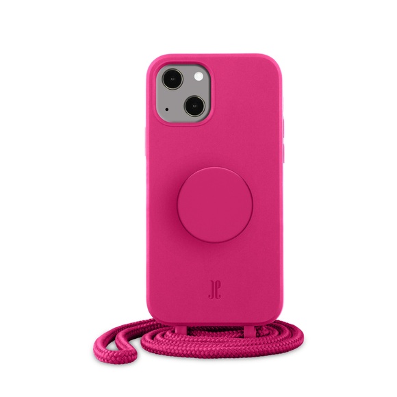 PopSockets - (by Just Elegance) iPhone 13 3in1 Necklace Gummi Hülle + Handykette (150cm) + PopSockets (30065) - Orchid Flower