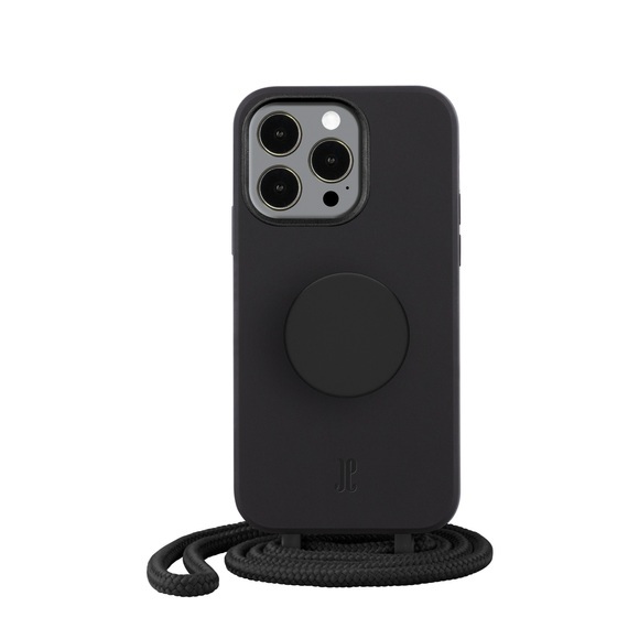 PopSockets - (by Just Elegance) iPhone 13 Pro 3in1 Necklace Gummi Hülle + Handykette (150cm) + PopSockets (30069) - Schwarz