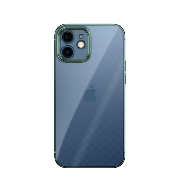 Baseus - iPhone 12 Gummi Shining Case Hülle Anti Fall + Kameraschutz - Grün / Transparent