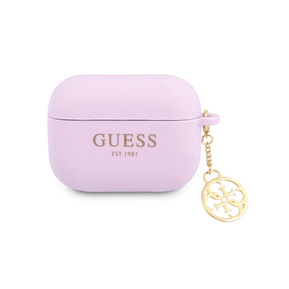 Guess - AirPods Pro Silikon Schutzhülle + Logo Anhänger (GUAPLSC4EU) - Lila / Gold