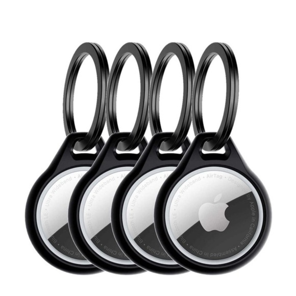(4er Set) ITSkins - Apple AirTag Solid Anhänger Gummi Case Hülle Schlüsselanhänger - Schwarz