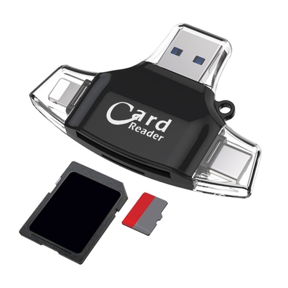 4in1 USB Mini Kartenlesegerät Card Reader Lightning / Micro USB / USB C / MicroSD & SD Karte - Schwarz