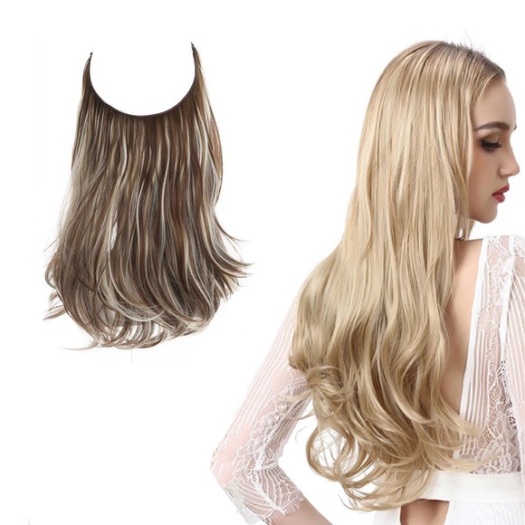(55cm) Kunsthaar Extensions Hitzebeständige Halo-Haarverlängerung ohne Clip - Braun (Mesh)