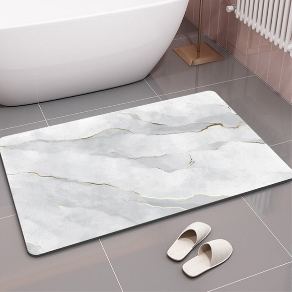 (50x80cm) Marble Badteppich Anti-Rutsch Badematte Wasserabsorptions Boden Teppich - Weiss / Grau