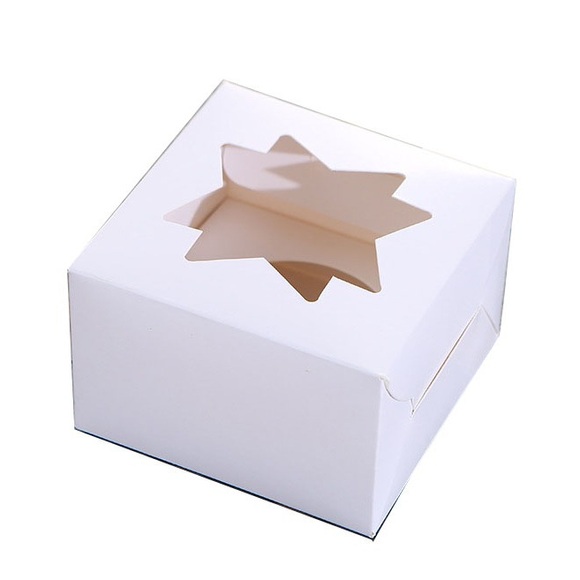 (5er Set) 10x10cm Karton Tortenschachtel Kuchen Transportbox mit Sternen Fenster - Weiss