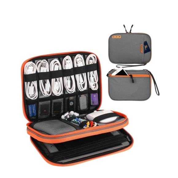 (25x18x5cm) Universal Stoff Organizer Tasche mit Reissverschluss für Smartphones / Tablets - Grau / Orange