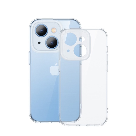 Baseus - iPhone 14 Plus Hardcase Hülle TPU Bumper 4x Objektiv Kameraschutz + Display Panzerglas - Transparent