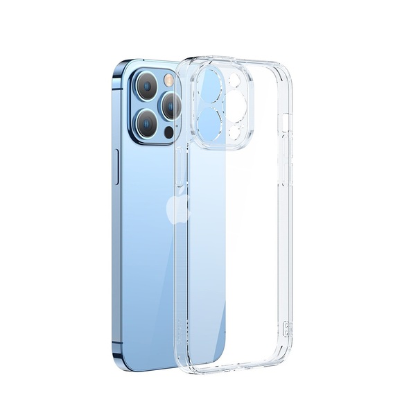 Baseus - iPhone 14 Pro Hülle TPU Bumper Super-Keramikglas mit Kameraschutz + Display Panzerglas - Transparent