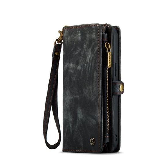 Caseme - iPhone 14 Plus 2in1 Echtleder Tasche + Magnet Hardcase Karten Etui - Schwarz