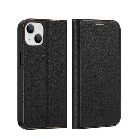 Dux Ducis - iPhone 14 Plus Flip Cover Leder Tasche mit Kartenfächer Litchi Look - Schwarz