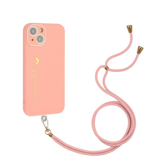 iPhone 13 Gummi Case Hülle + Necklace Handykette mit Einlage Smile + Kameraschutz - Rosa