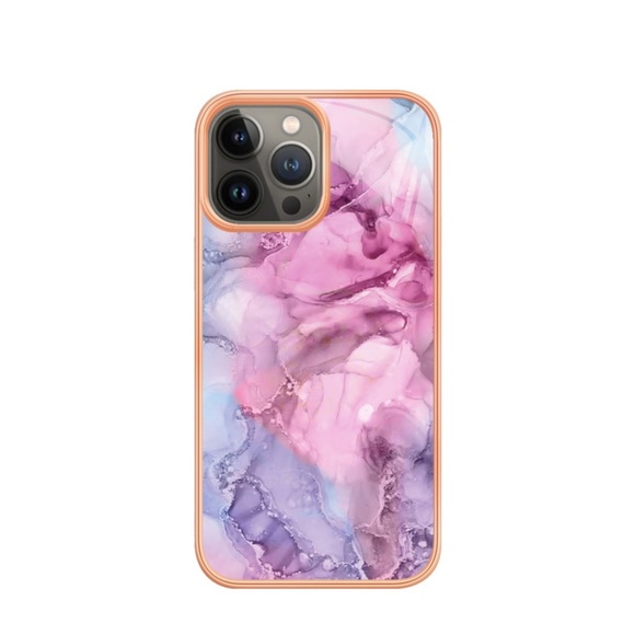 iPhone 13 Pro Gummi Case Hülle Galvanisierter Rahmen Marble Marmor Design - Pink / Lila / Roségold
