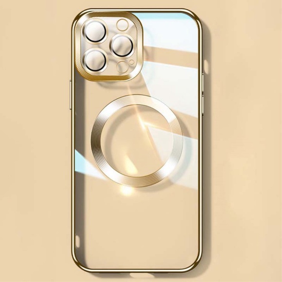 iPhone 13 Pro MagSafe Gummi Case Hülle mit Acryl Kameraschutz - Gold / Transparent