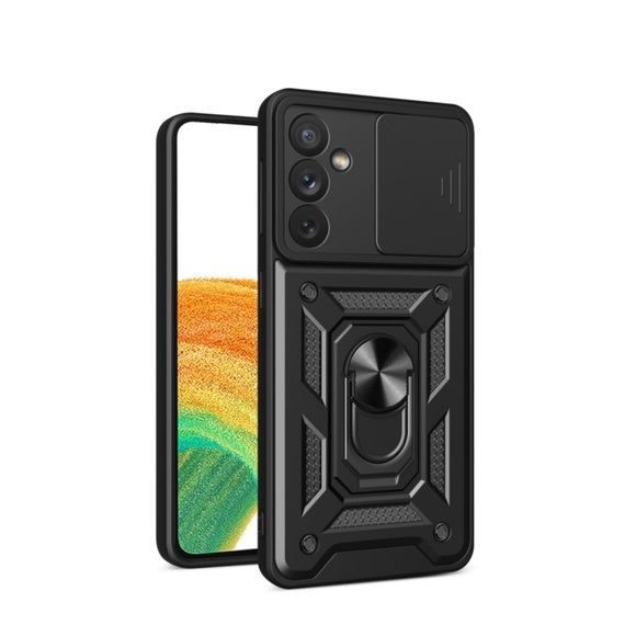 Samsung Galaxy A34 5G Hybrid Outdoor Hardcase Hülle mit Cam-Slider + Magnetischer Kickstand - Schwarz