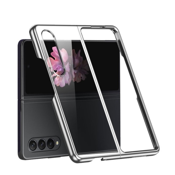 Samsung Galaxy Z Fold4 5G Hardcase Hülle Galvanisierter Rahmen - Silber / Transparent