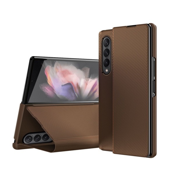 Samsung Galaxy Z Fold4 5G Leder Tasche Flip Cover Kevlar Look - Braun