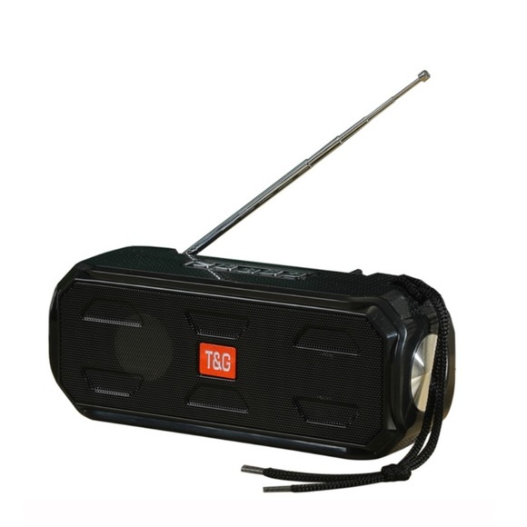 3in1 Bluetooth 5.0 Lautsprecher FM Radio Solar Power Bank 1200mAh + Taschenlampe (MicroSD Slot + Aux In) - Schwarz