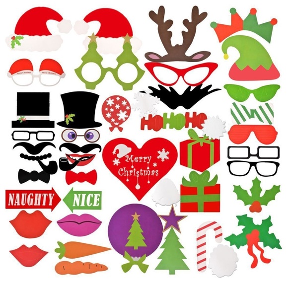 50-tlg. Photo Booth Fotorequisiten Foto Accessoires Dekorationen für lustige Bilder - Weihnachten